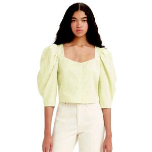 Levi's Women Lime Green Ellora Puff-Sleeve Crop Cotton Blouse Top Size XS NWT